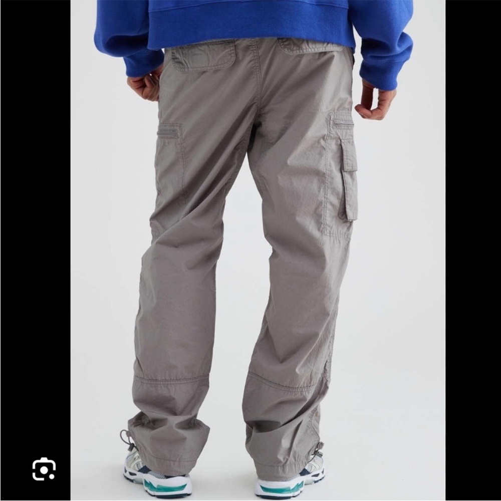 Standard Cloth Seamed Cargo Pants elastic waist with drawstring grey S